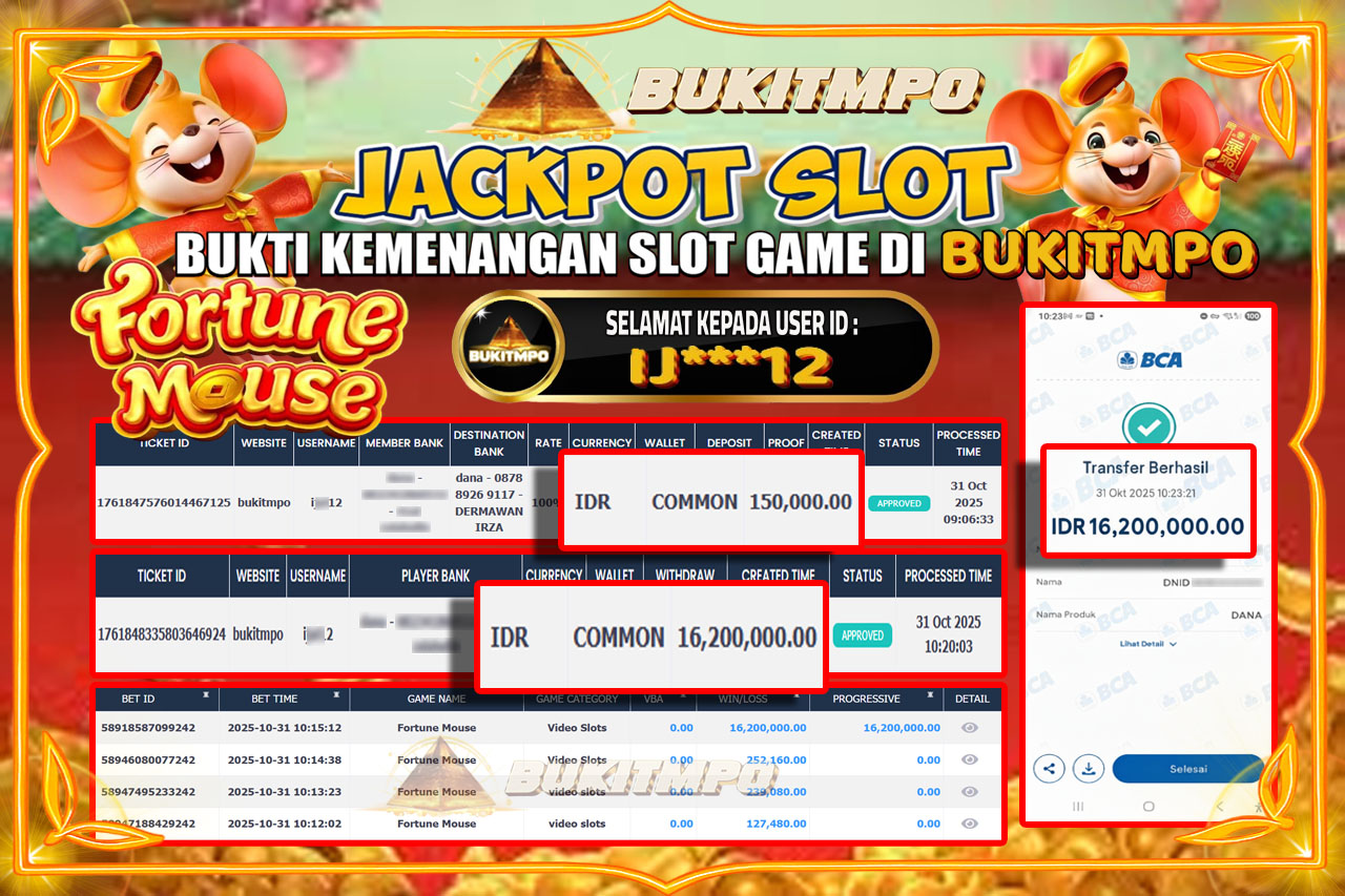 BUKITMPO JACKPOT FORTUNE MOUSE Rp.16.200.000,- LUNAS